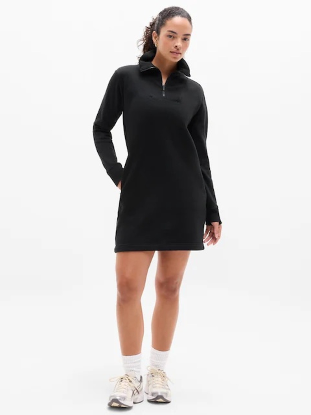 Athleta Cozy Karma 1/2 Zip Sweatshirt Dress Black Size Small